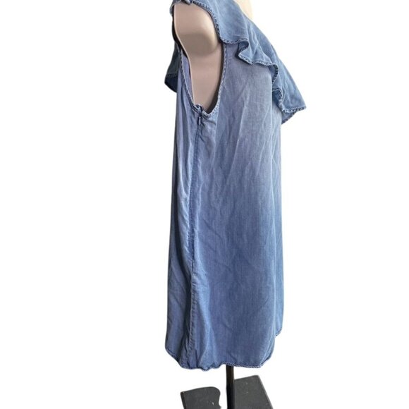 One Off Shoulder Denim Dress With Ruffle Trim Sid Zipper Closure c Size Small - Picture 5 of 7